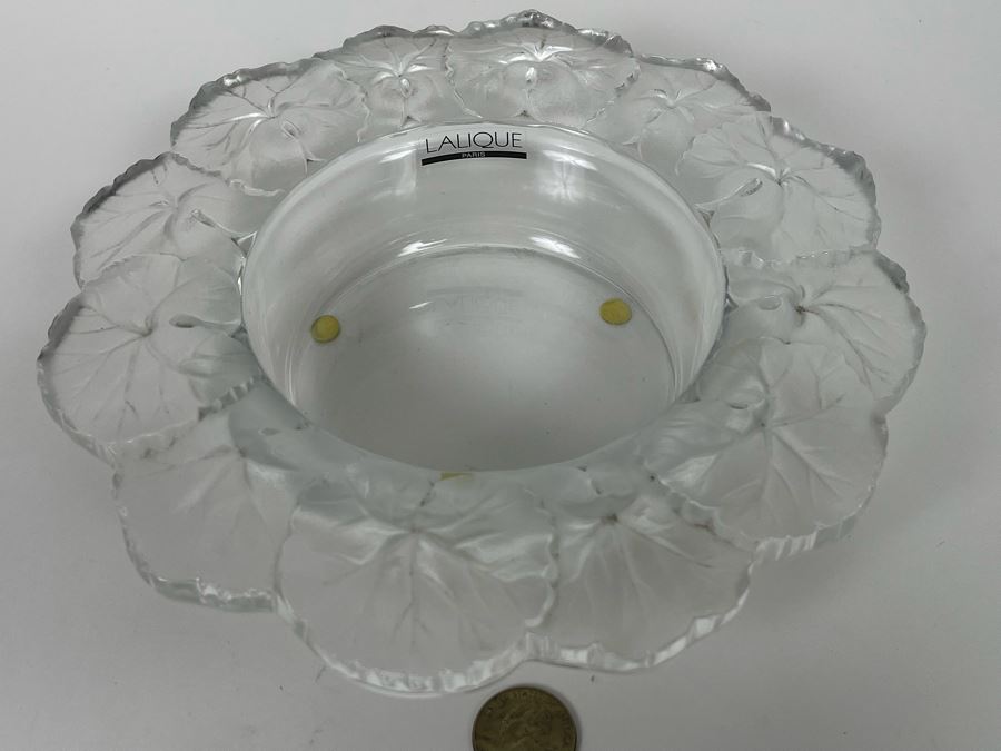 Lalique France Signed Crystal Bowl With Leaves On Rim 9R X 2H [Photo 3]