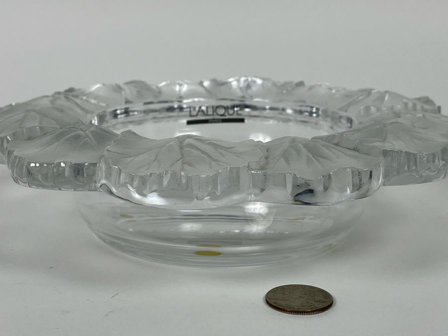 Lalique France Signed Crystal Bowl With Leaves On Rim 9R X 2H [Photo 7]