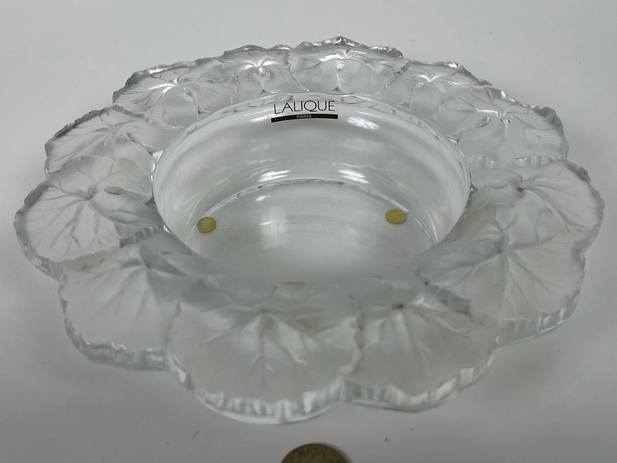 Lalique France Signed Crystal Bowl With Leaves On Rim 9R X 2H [Photo 2]