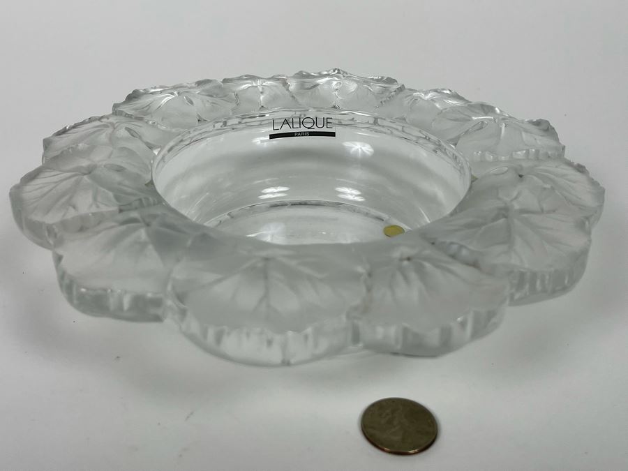 Lalique France Signed Crystal Bowl With Leaves On Rim 9R X 2H [Photo 5]