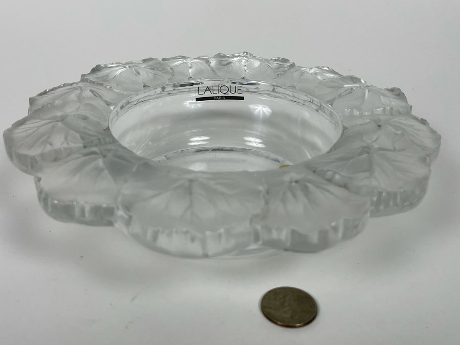 Lalique France Signed Crystal Bowl With Leaves On Rim 9R X 2H [Photo 6]