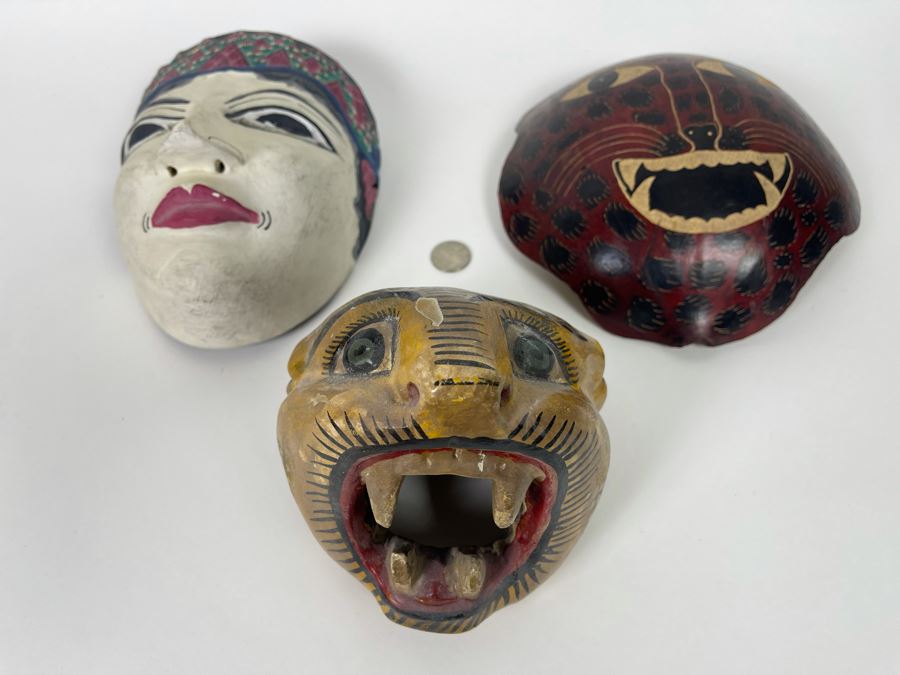 Collection Of Three Hand Painted Vintage Ethnic Masks [Photo 3]