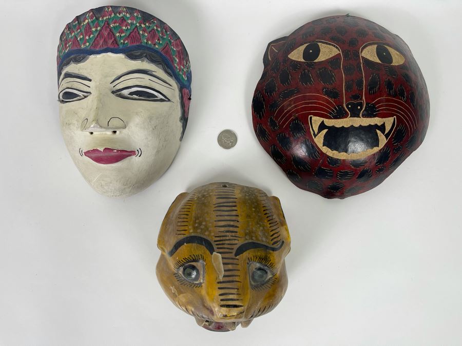 Collection Of Three Hand Painted Vintage Ethnic Masks [Photo 1]