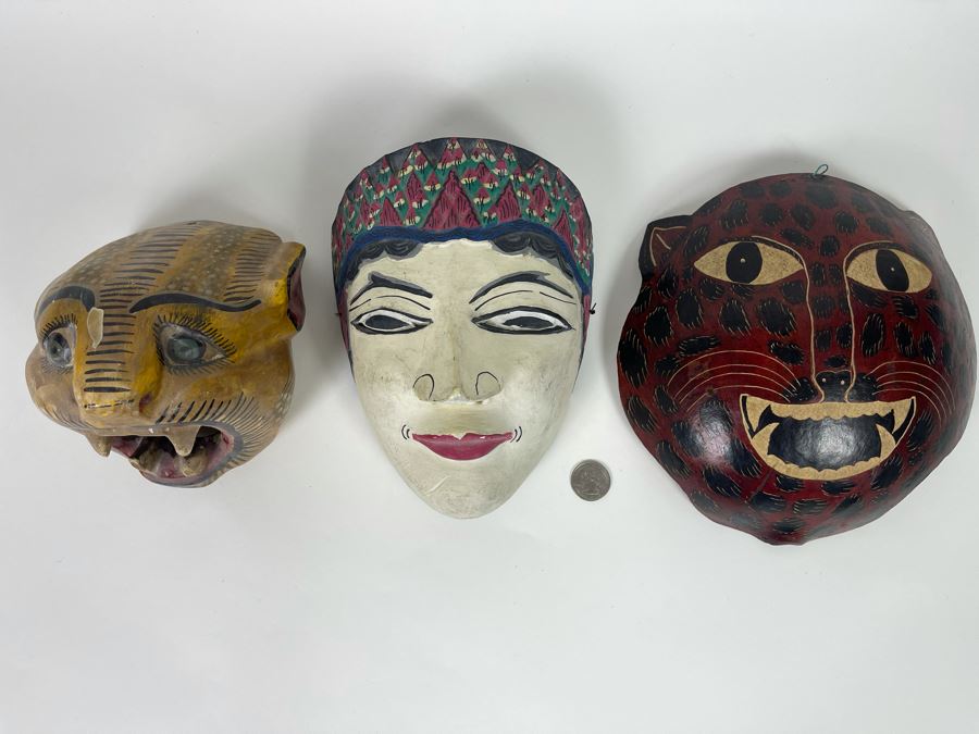 Collection Of Three Hand Painted Vintage Ethnic Masks [Photo 2]