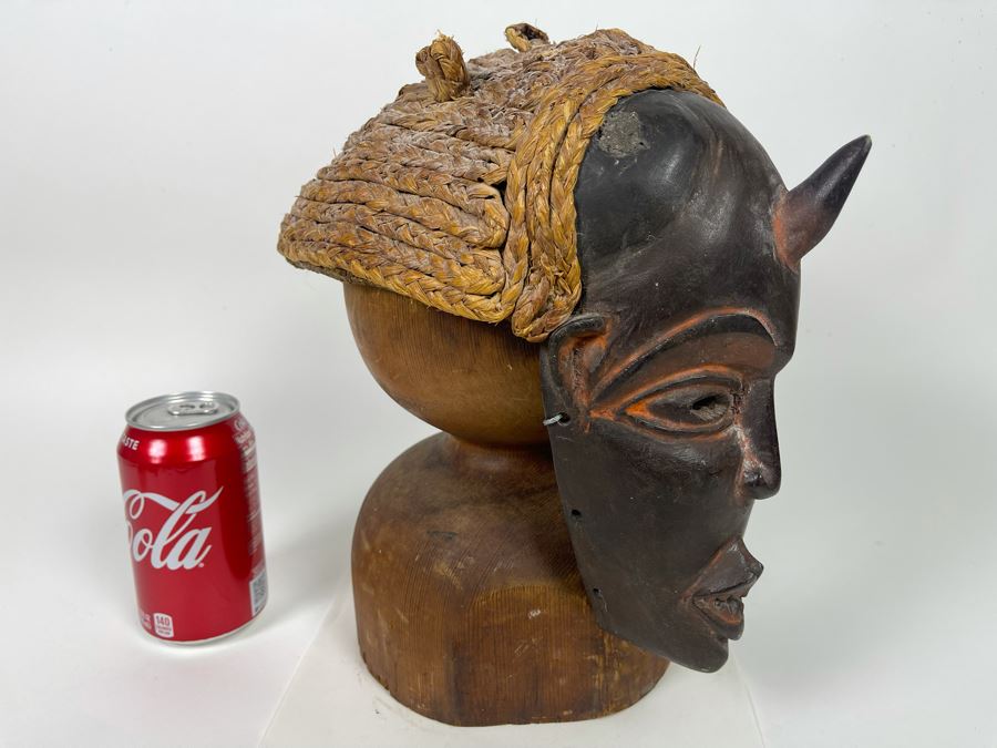 Old Hand Carved African Mask (Does Not Include Wooden Stand) 7W X 10H [Photo 1]