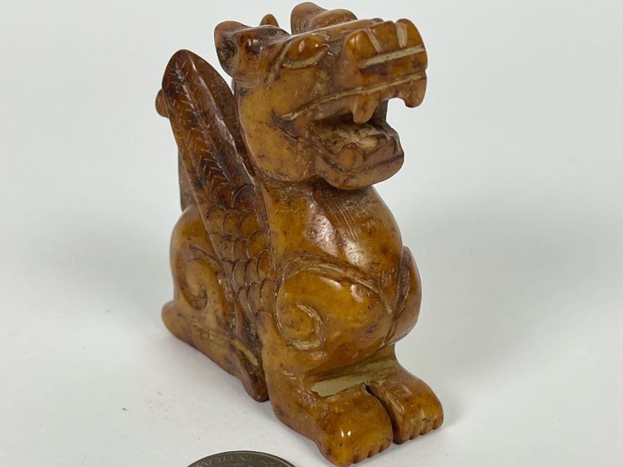 Old Chinese Carved Brown Stone Of Mythical Winged Animal 2.5W X 1.25D X 3H [Photo 5]