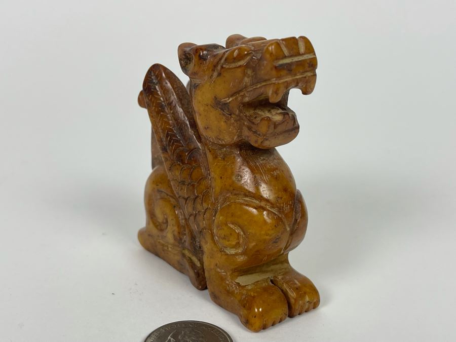 Old Chinese Carved Brown Stone Of Mythical Winged Animal 2.5W X 1.25D X 3H [Photo 4]