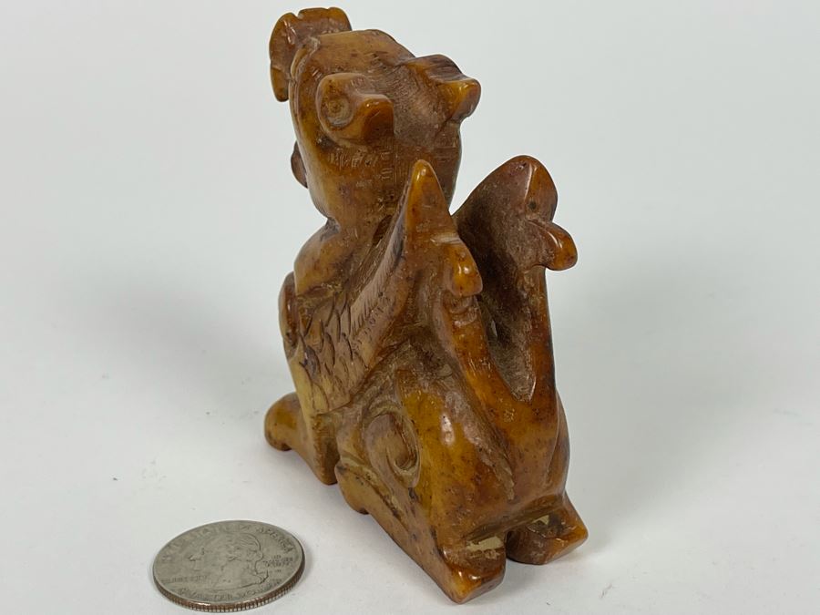 Old Chinese Carved Brown Stone Of Mythical Winged Animal 2.5W X 1.25D X 3H [Photo 7]