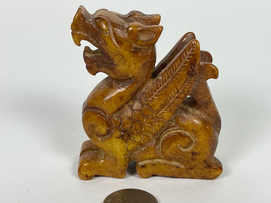 Old Chinese Carved Brown Stone Of Mythical Winged Animal 2.5W X 1.25D X 3H [Photo 6]