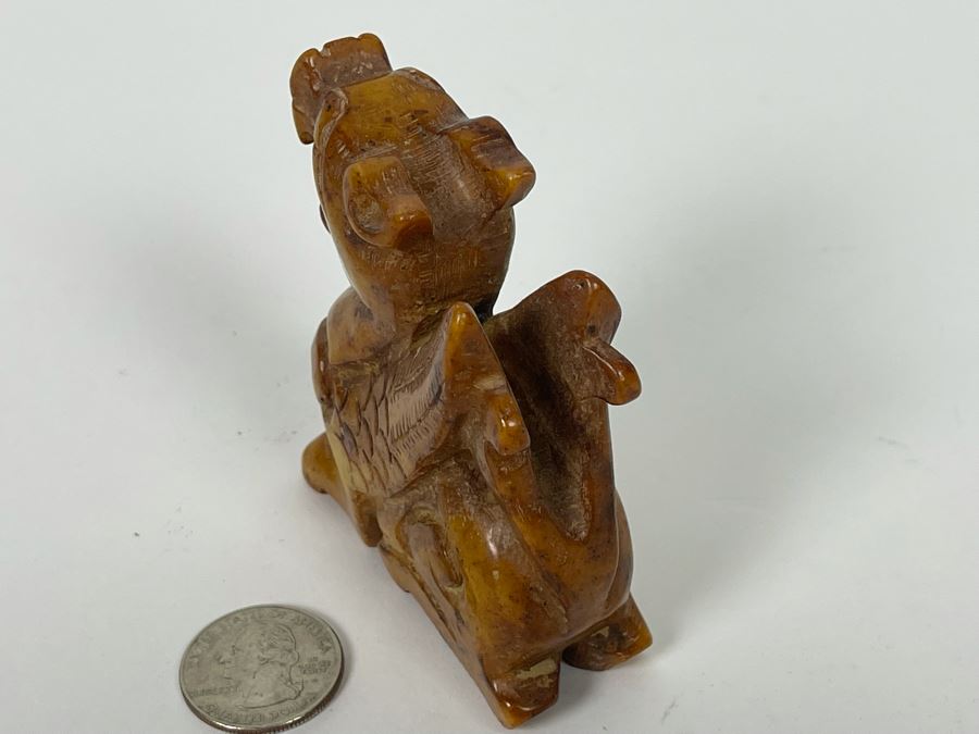 Old Chinese Carved Brown Stone Of Mythical Winged Animal 2.5W X 1.25D X 3H [Photo 8]