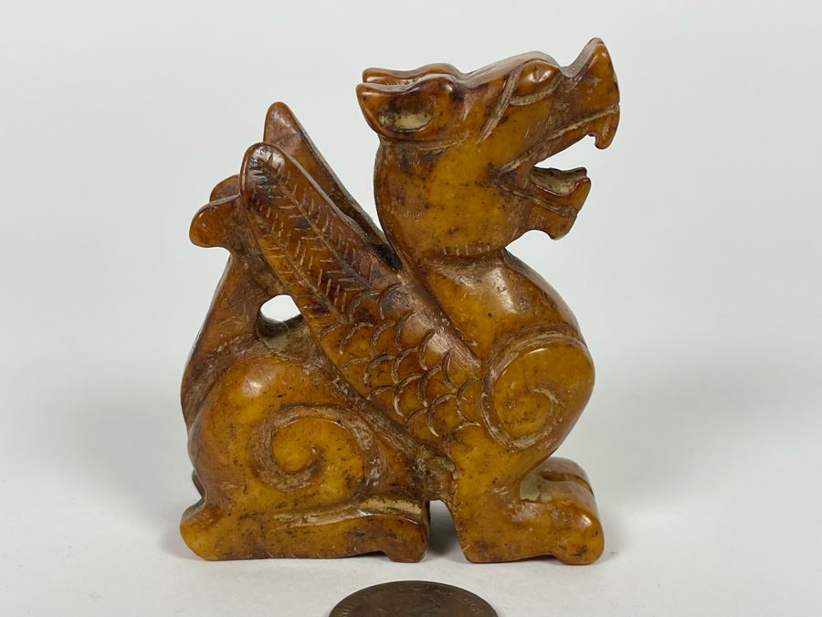 Old Chinese Carved Brown Stone Of Mythical Winged Animal 2.5W X 1.25D X 3H [Photo 3]