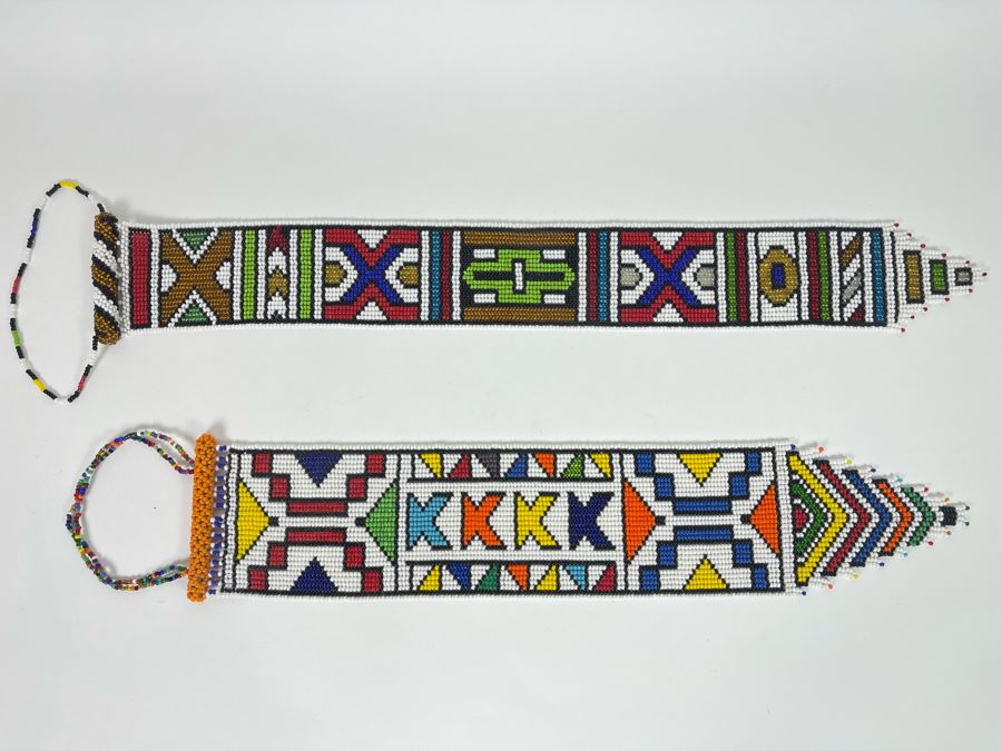 Pair Of African Beaded Wall Hangings 24L And 21L [Photo 1]
