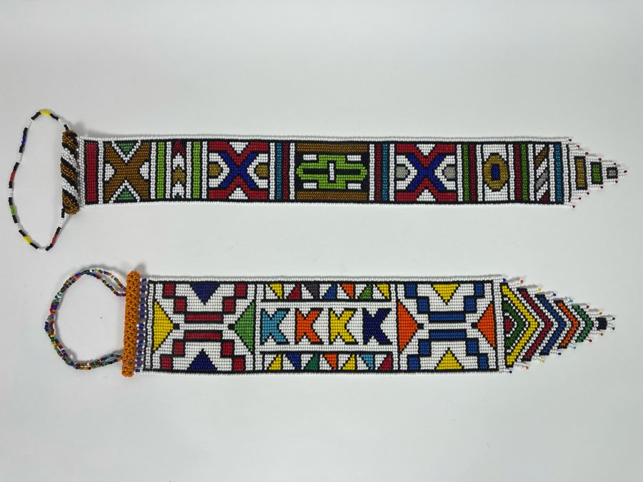 Pair Of African Beaded Wall Hangings 24L And 21L [Photo 2]