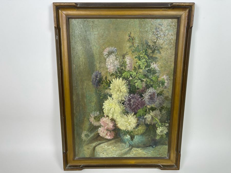 Antique Still Life Painting On Canvas By Alice Best 14 X 20