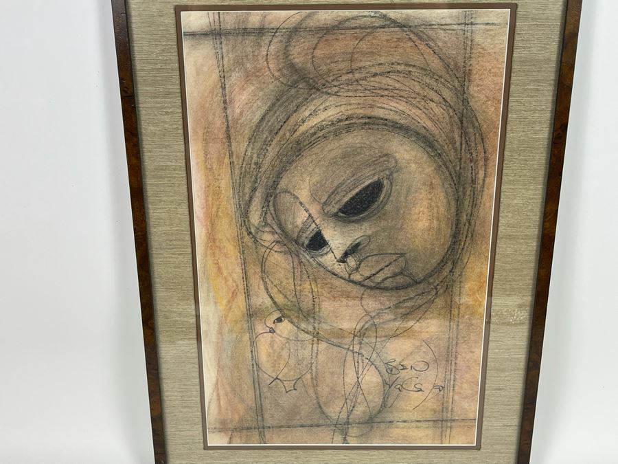 Original Ben Macala (South Africa, 1938-1997) Charcoal On Paper Drawing In Frame 12 X 19 [Photo 3]