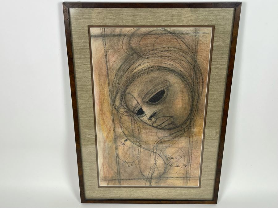 Original Ben Macala (South Africa, 1938-1997) Charcoal On Paper Drawing In Frame 12 X 19