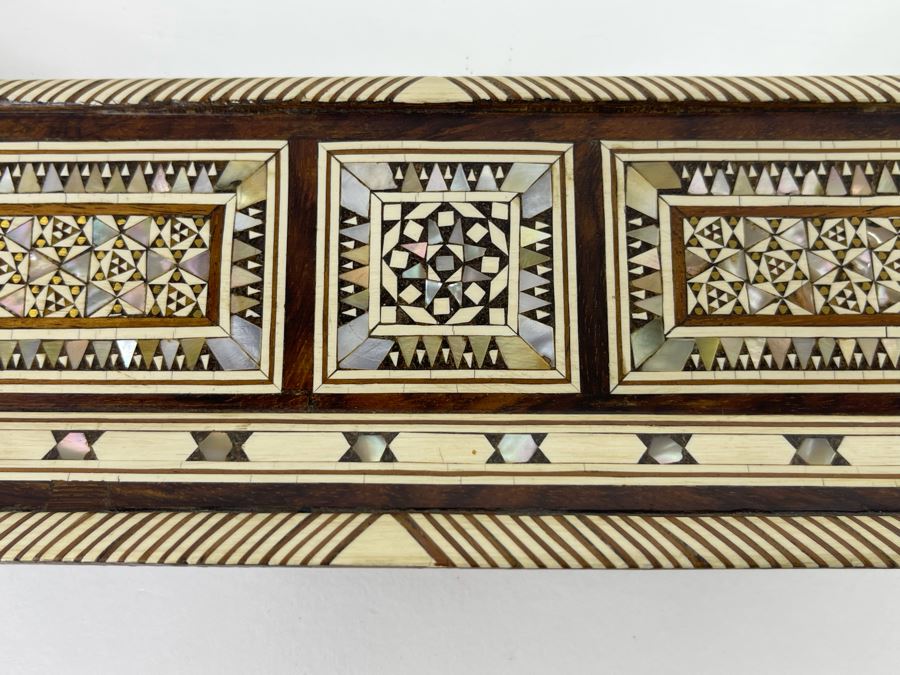 Hand Crafted Intricately Inlaid Geometric Mother Of Pearl, Wood And Bone Wall Mirror 20W X 16H X 1.5D [Photo 6]
