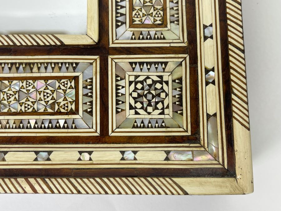 Hand Crafted Intricately Inlaid Geometric Mother Of Pearl, Wood And Bone Wall Mirror 20W X 16H X 1.5D [Photo 4]