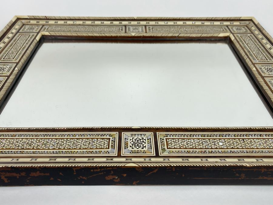 Hand Crafted Intricately Inlaid Geometric Mother Of Pearl, Wood And Bone Wall Mirror 20W X 16H X 1.5D [Photo 8]