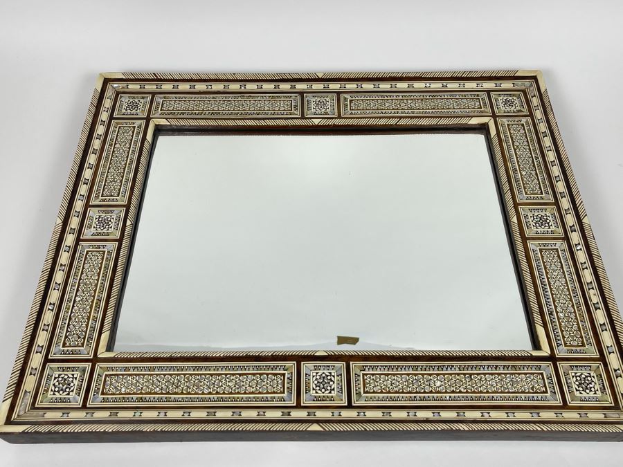 Hand Crafted Intricately Inlaid Geometric Mother Of Pearl, Wood And Bone Wall Mirror 20W X 16H X 1.5D [Photo 2]