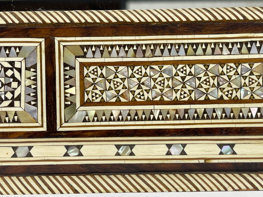 Hand Crafted Intricately Inlaid Geometric Mother Of Pearl, Wood And Bone Wall Mirror 20W X 16H X 1.5D [Photo 11]