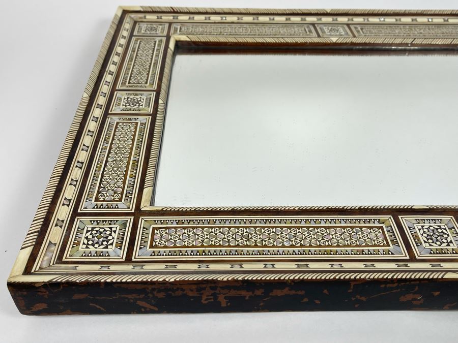 Hand Crafted Intricately Inlaid Geometric Mother Of Pearl, Wood And Bone Wall Mirror 20W X 16H X 1.5D [Photo 7]