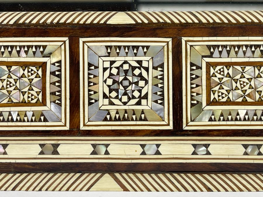 Hand Crafted Intricately Inlaid Geometric Mother Of Pearl, Wood And Bone Wall Mirror 20W X 16H X 1.5D [Photo 10]