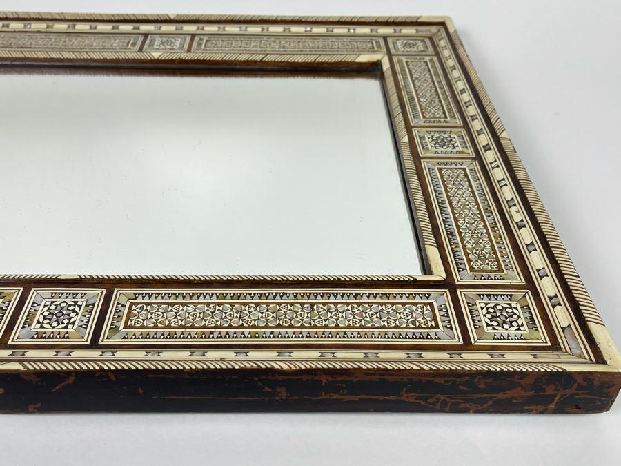 Hand Crafted Intricately Inlaid Geometric Mother Of Pearl, Wood And Bone Wall Mirror 20W X 16H X 1.5D [Photo 9]