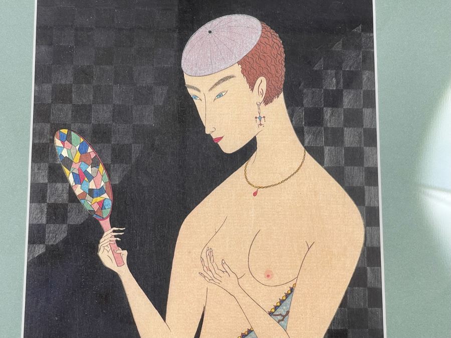 Signed Japanese Woodblock Print Of Nude Woman Framed 6.5 X 15.5 [Photo 4]