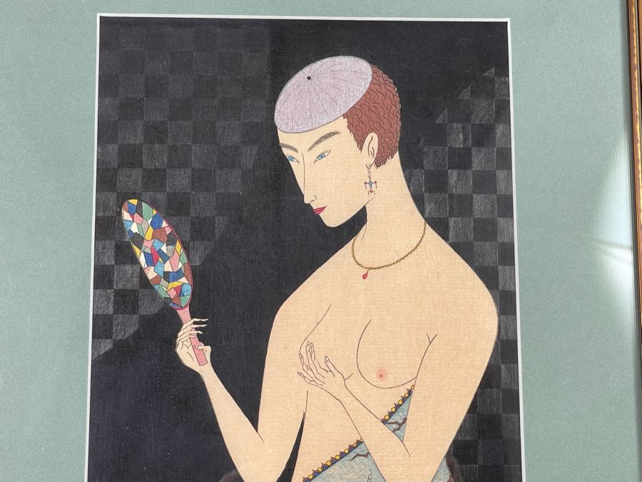 Signed Japanese Woodblock Print Of Nude Woman Framed 6.5 X 15.5 [Photo 3]