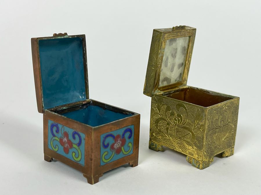 Pair Of Vintage Chinese Cloisonne Stamp Boxes [Photo 7]