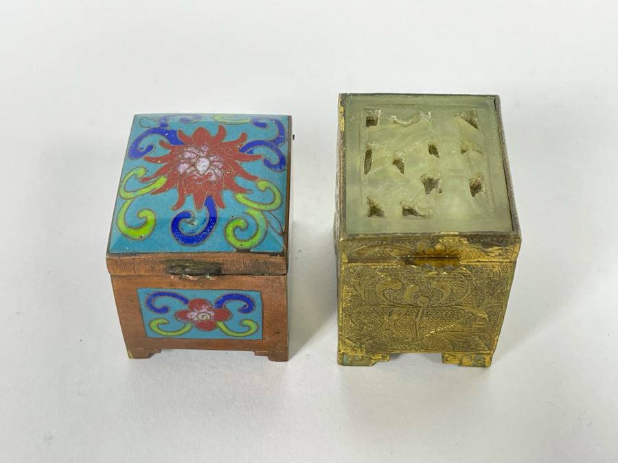 Pair Of Vintage Chinese Cloisonne Stamp Boxes [Photo 5]