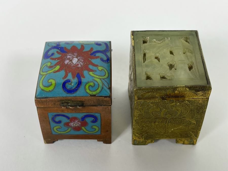 Pair Of Vintage Chinese Cloisonne Stamp Boxes [Photo 3]