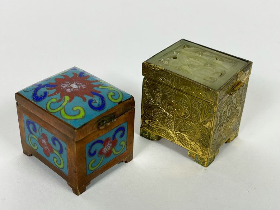 Pair Of Vintage Chinese Cloisonne Stamp Boxes [Photo 1]