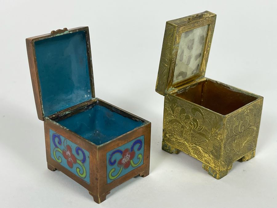 Pair Of Vintage Chinese Cloisonne Stamp Boxes [Photo 8]
