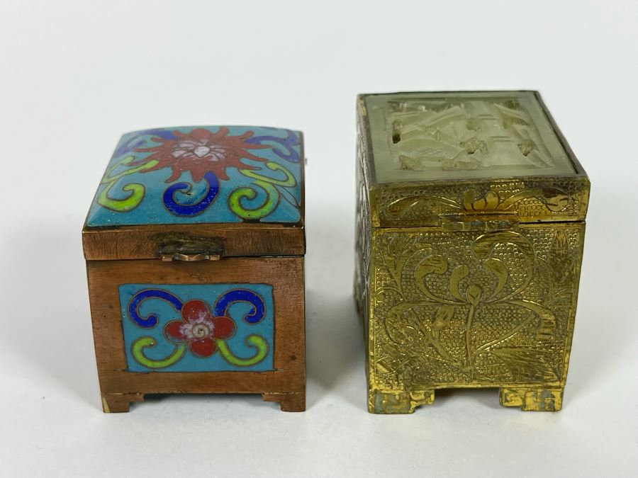 Pair Of Vintage Chinese Cloisonne Stamp Boxes [Photo 2]