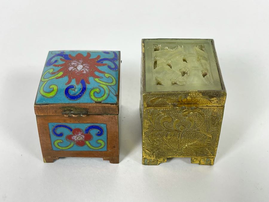 Pair Of Vintage Chinese Cloisonne Stamp Boxes [Photo 6]