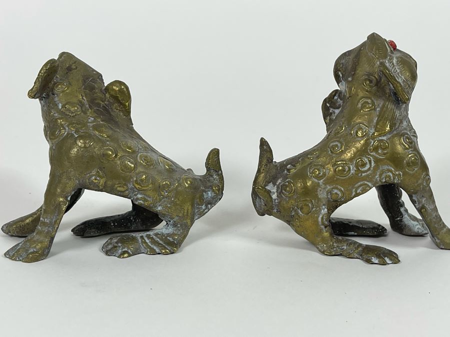Pair Of Old Brass Dogs Figurines 3.5W X 3.5H [Photo 7]