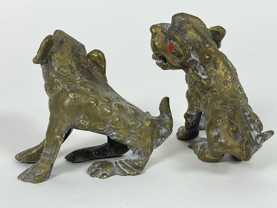Pair Of Old Brass Dogs Figurines 3.5W X 3.5H [Photo 6]