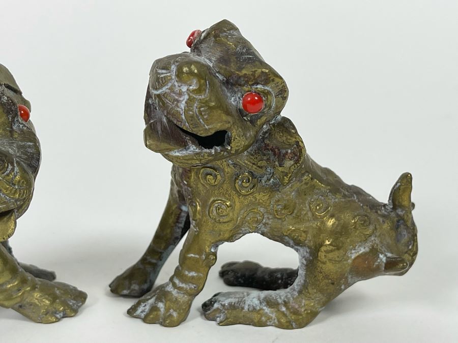 Pair Of Old Brass Dogs Figurines 3.5W X 3.5H [Photo 3]