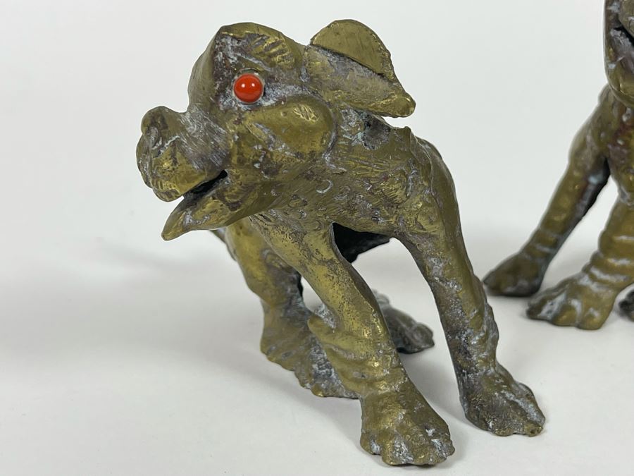 Pair Of Old Brass Dogs Figurines 3.5W X 3.5H [Photo 5]