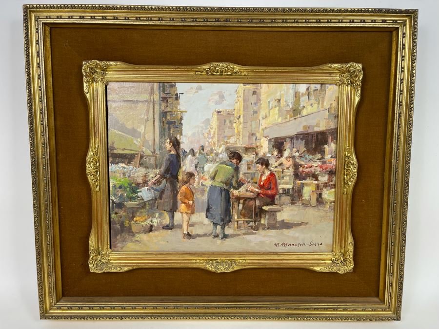 Mario Maresca Serra (Italy, 1912-1990) Original Framed Painting Titled 'Mercato Napaletano' 16 X 12 [Photo 2]