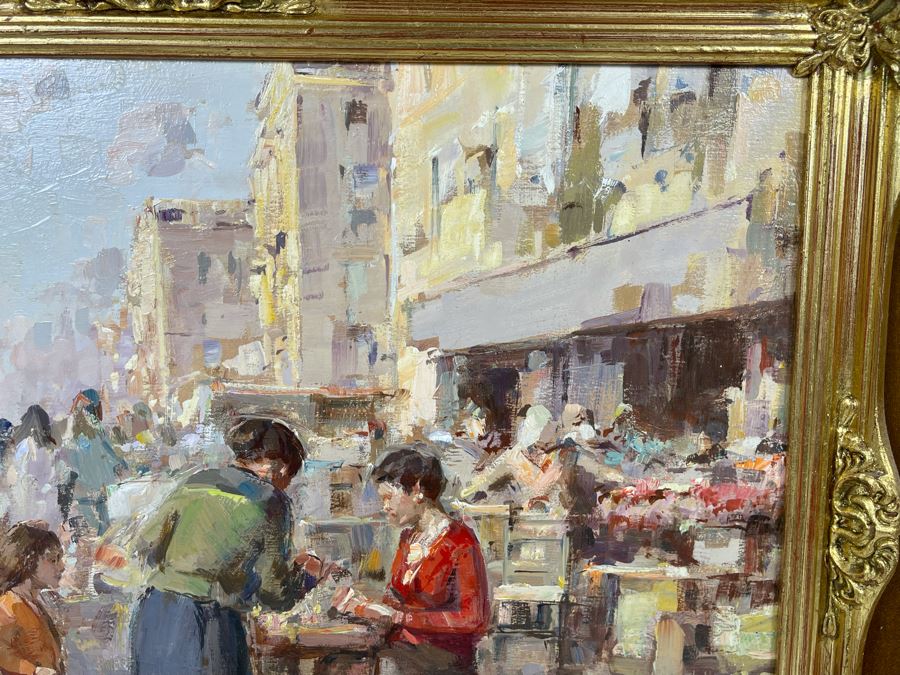 Mario Maresca Serra (Italy, 1912-1990) Original Framed Painting Titled 'Mercato Napaletano' 16 X 12 [Photo 8]