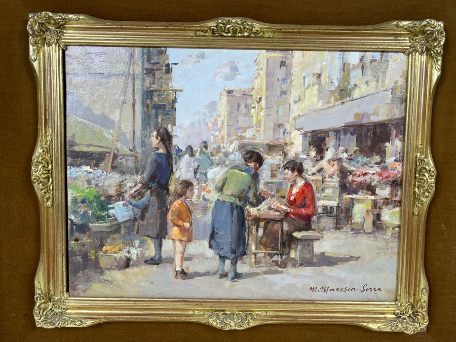 Mario Maresca Serra (Italy, 1912-1990) Original Framed Painting Titled 'Mercato Napaletano' 16 X 12 [Photo 3]