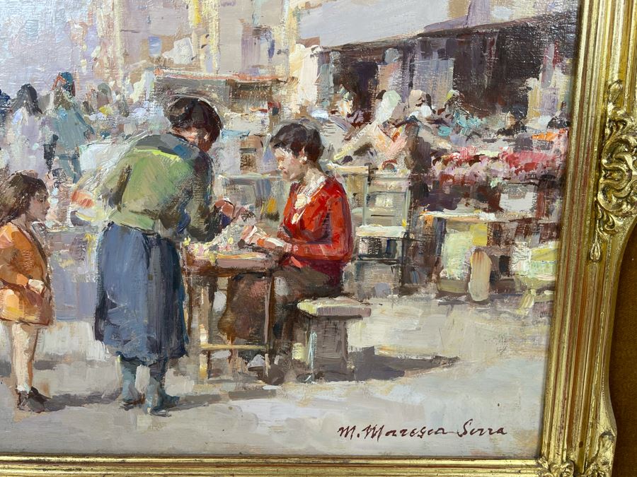 Mario Maresca Serra (Italy, 1912-1990) Original Framed Painting Titled 'Mercato Napaletano' 16 X 12 [Photo 7]