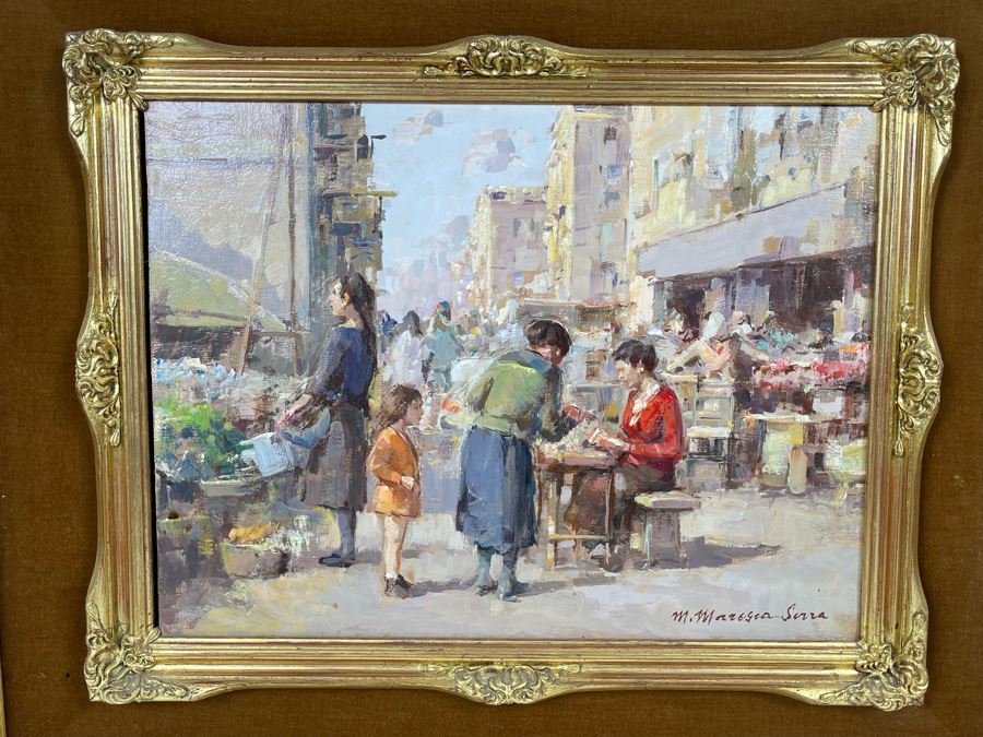 Mario Maresca Serra (Italy, 1912-1990) Original Framed Painting Titled 'Mercato Napaletano' 16 X 12 [Photo 4]