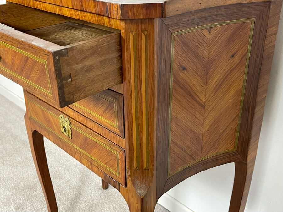Beautiful Inlaid Wooden French Louis XV 3-Drawer Nightstand Side Table With Ormolu Mounts 21W X 12D X 28H [Photo 9]