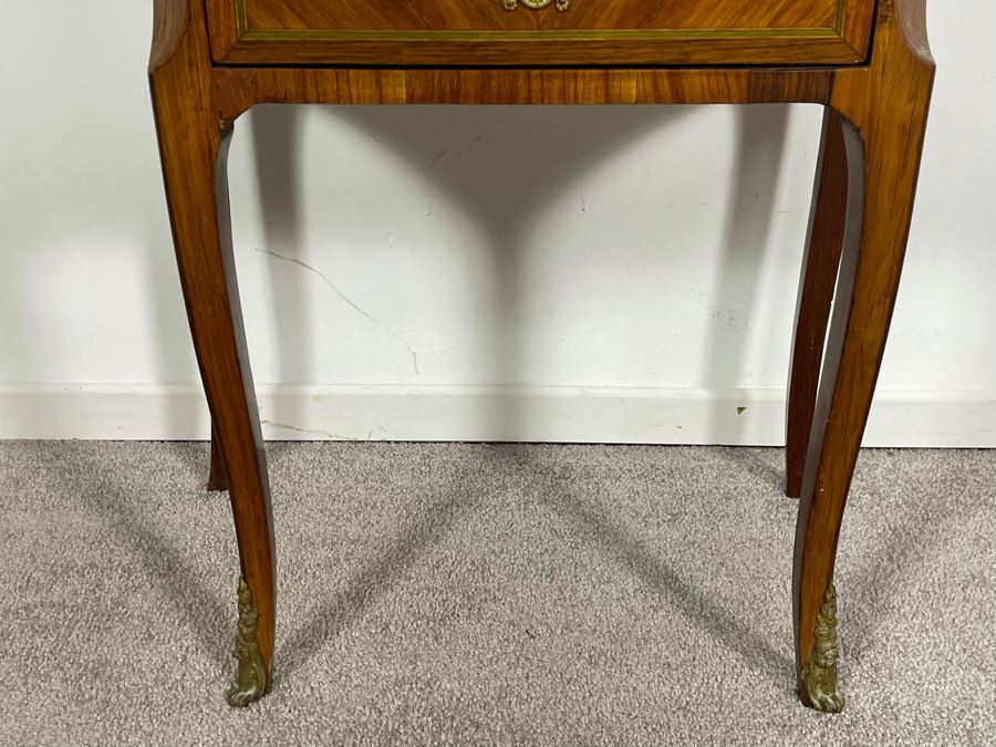Beautiful Inlaid Wooden French Louis XV 3-Drawer Nightstand Side Table With Ormolu Mounts 21W X 12D X 28H [Photo 6]