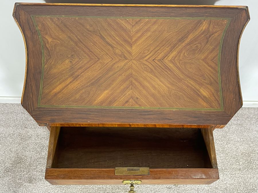 Beautiful Inlaid Wooden French Louis XV 3-Drawer Nightstand Side Table With Ormolu Mounts 21W X 12D X 28H [Photo 7]