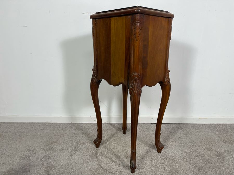 Vintage Carved Wooden 2-Drawer Nightstand Side Table With Black Marble Top 12.5W X 10.5D X 30H [Photo 11]